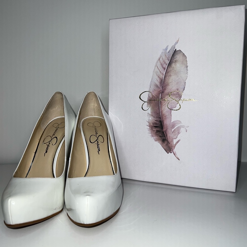 Jessica Simpson Parisah Pointed Toe Classic White Patent Leather Pumps